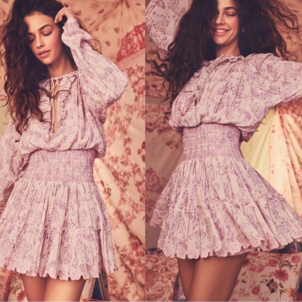 hemant and nandita sahar pink paisley smock waist dress